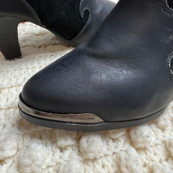 VINTAGE NEDWEST Women's Size 8 Slouchy Leather Heeled Cowgirl Boots Black Flames - Picture 2 of 14